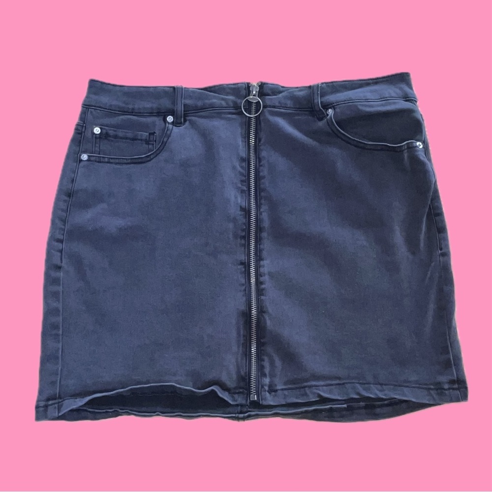 garage black jean mini skirt